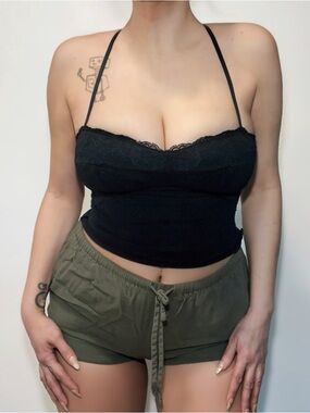 Moda International Black Lace Halter Crop Top